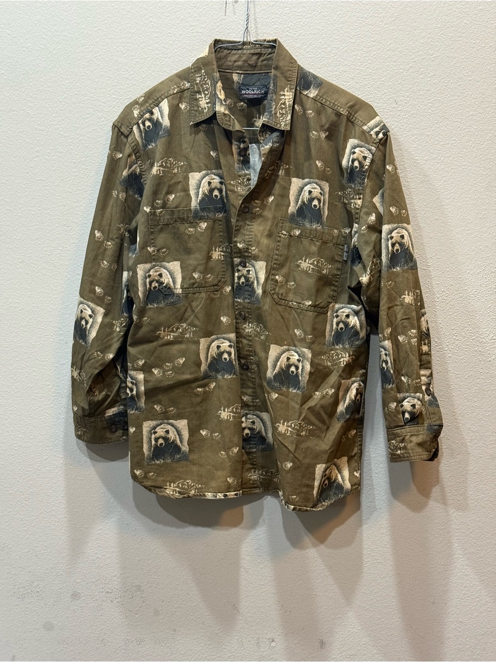 Woolrich Shirt Mens Gray Flannel Wildlife Bears Cabin Button Up Hiking